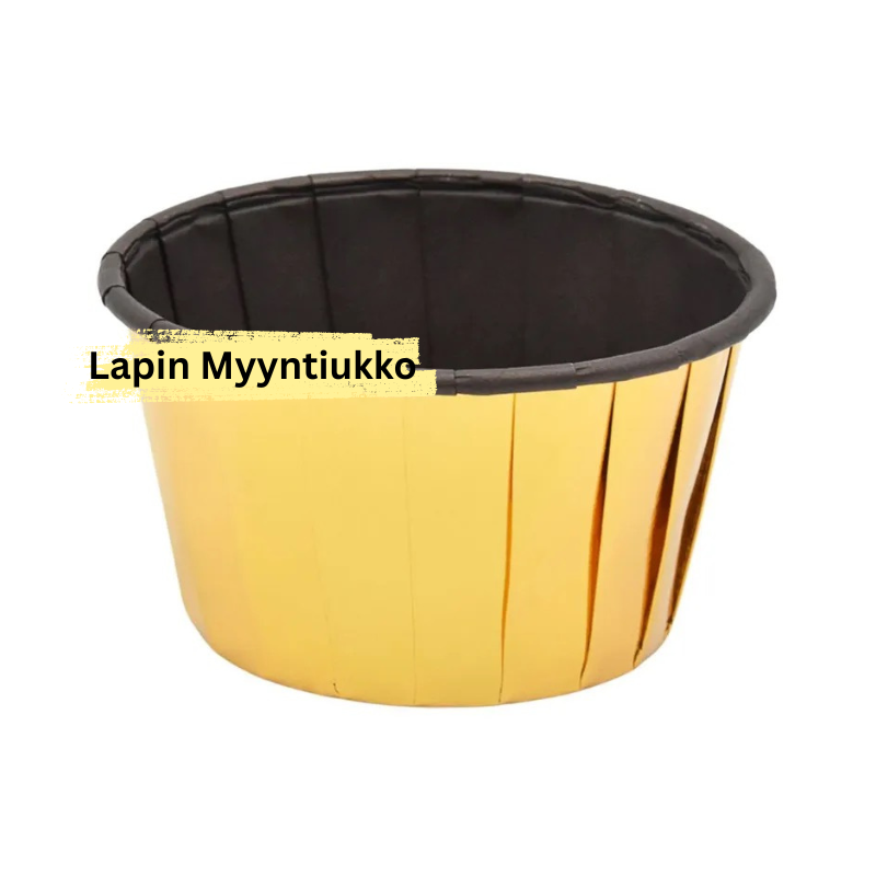 Tuplaseinäinen paperinen muffinivuoka 50×39 mm. Kulta/ruskea, rullattu reuna, 100 kpl/pkt. Leipomiseen ja tarjoiluun.