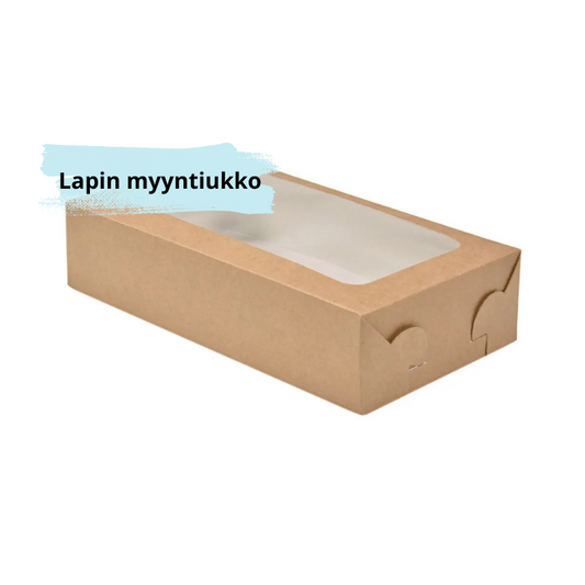 Ikkunallinen ruskea kakkulaatikko 25x14,5x6cm nro 3 laatikko valkoisella taustalla.