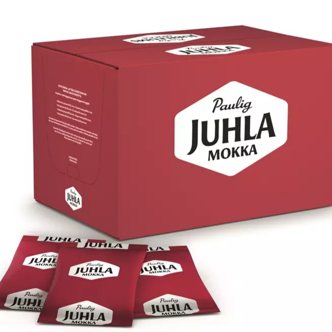 Kahvilaatikko ja edessä pienempiä kahvipusseja.