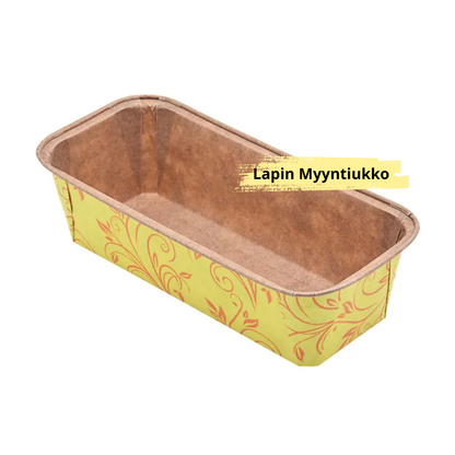 Leivinpelti/kakkuvuoka, paperia, 199x73x62mm, 500g, keltainen/vihreä kuvio-ruskea, 20t/pkt