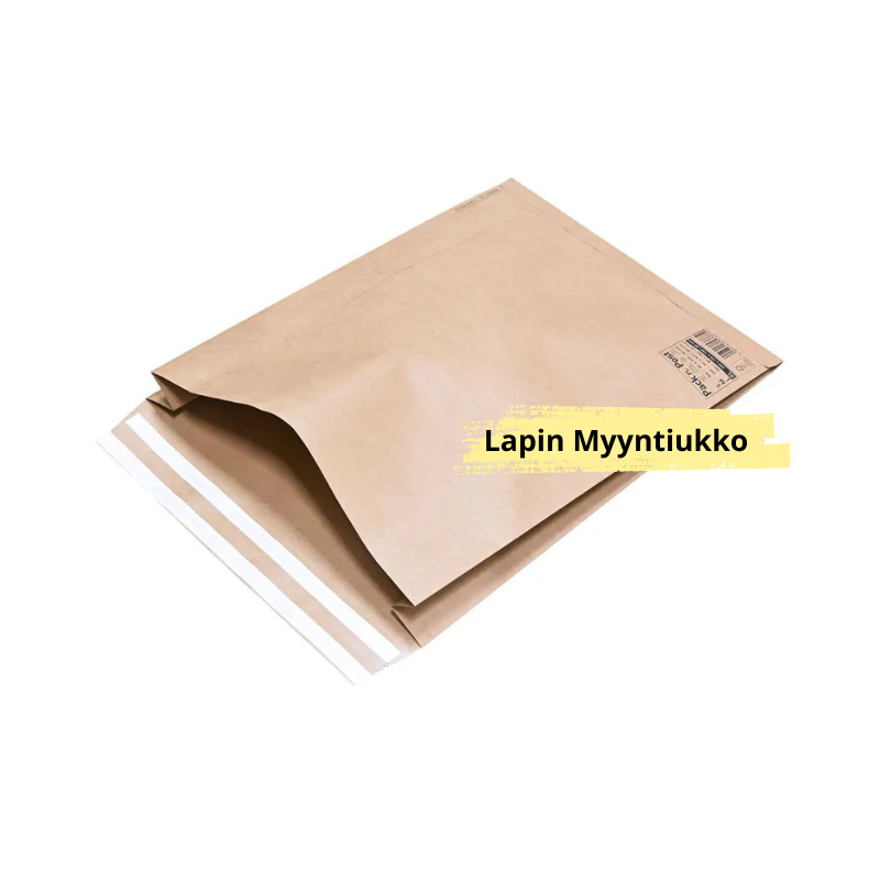 Paperipostipussi, 44+10x59+8cm, V-pohja, sivulaskokset, 2 teippinauhaa, rei'itetty, ruskea