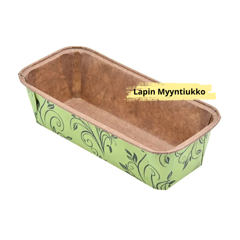 Leivinpelti/kakkuvuoka, paperia, 199x73x62mm, 500g, keltainen/vihreä kuvio-ruskea, 20t/pkt