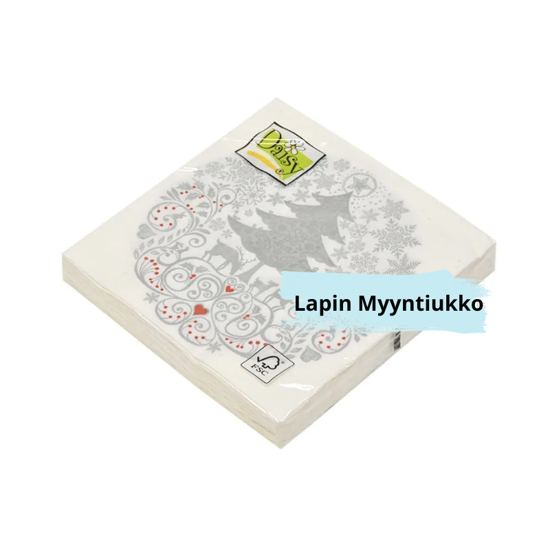 Lautasliina 33x33cm, taitettu 1/4, 3-kerros, 20kpl/pkt, 24kpl./laatikko. Erilaisia.