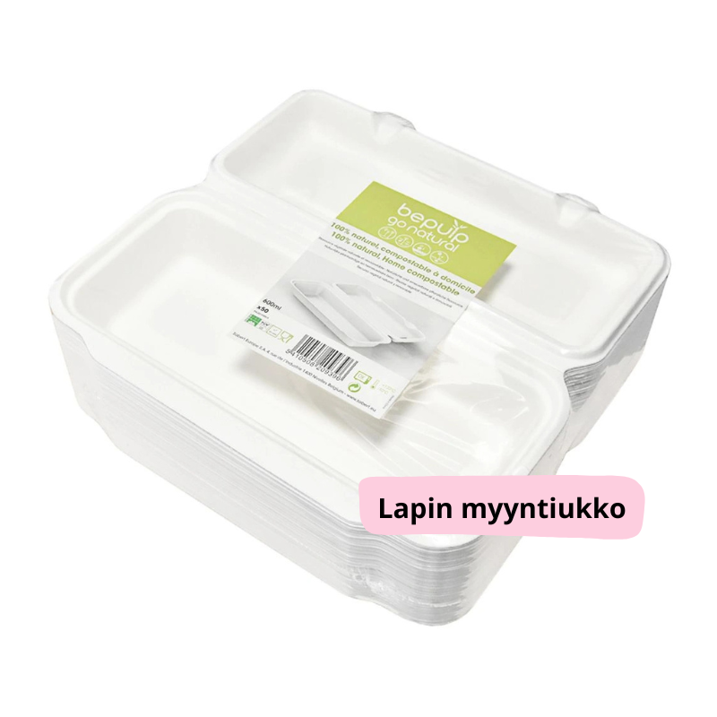 Kannellinen ruokarasia 100 % biohajoavasta sokeriruo'osta